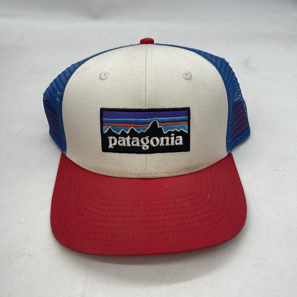 Patagonia Hat Cap Snap Back Blue Red Patch Trucker Mesh Outdoors Baseball OSFA